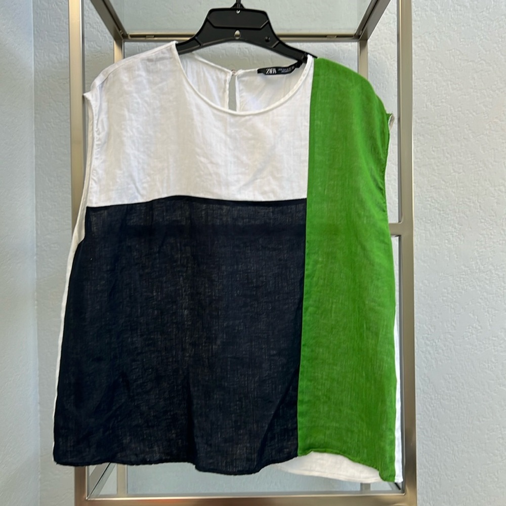 Zara Linen Color Block Top